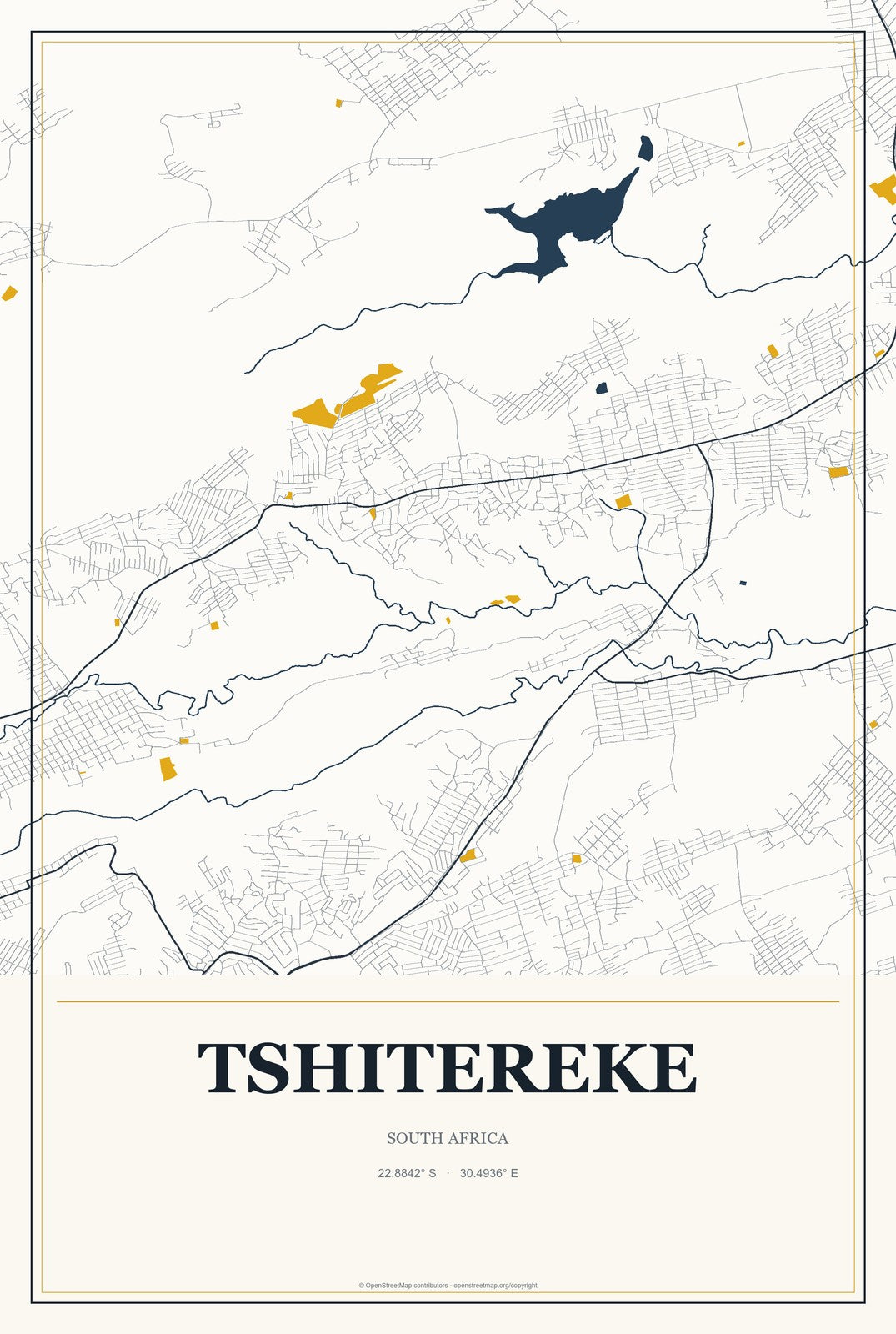 Tshitereke, South Africa City Map Aluminum Sign in Citrine Modern style