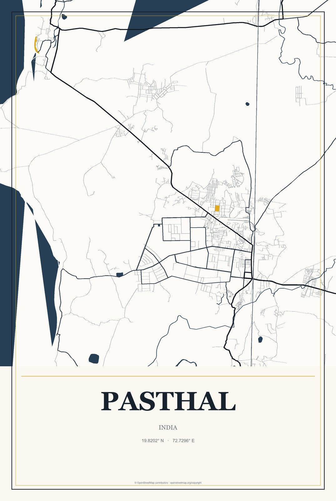 Pasthal, India City Map Aluminum Sign in Citrine Modern style