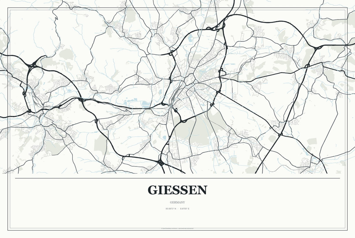 Gießen, Germany City Map Aluminum Sign in Gallery Air style