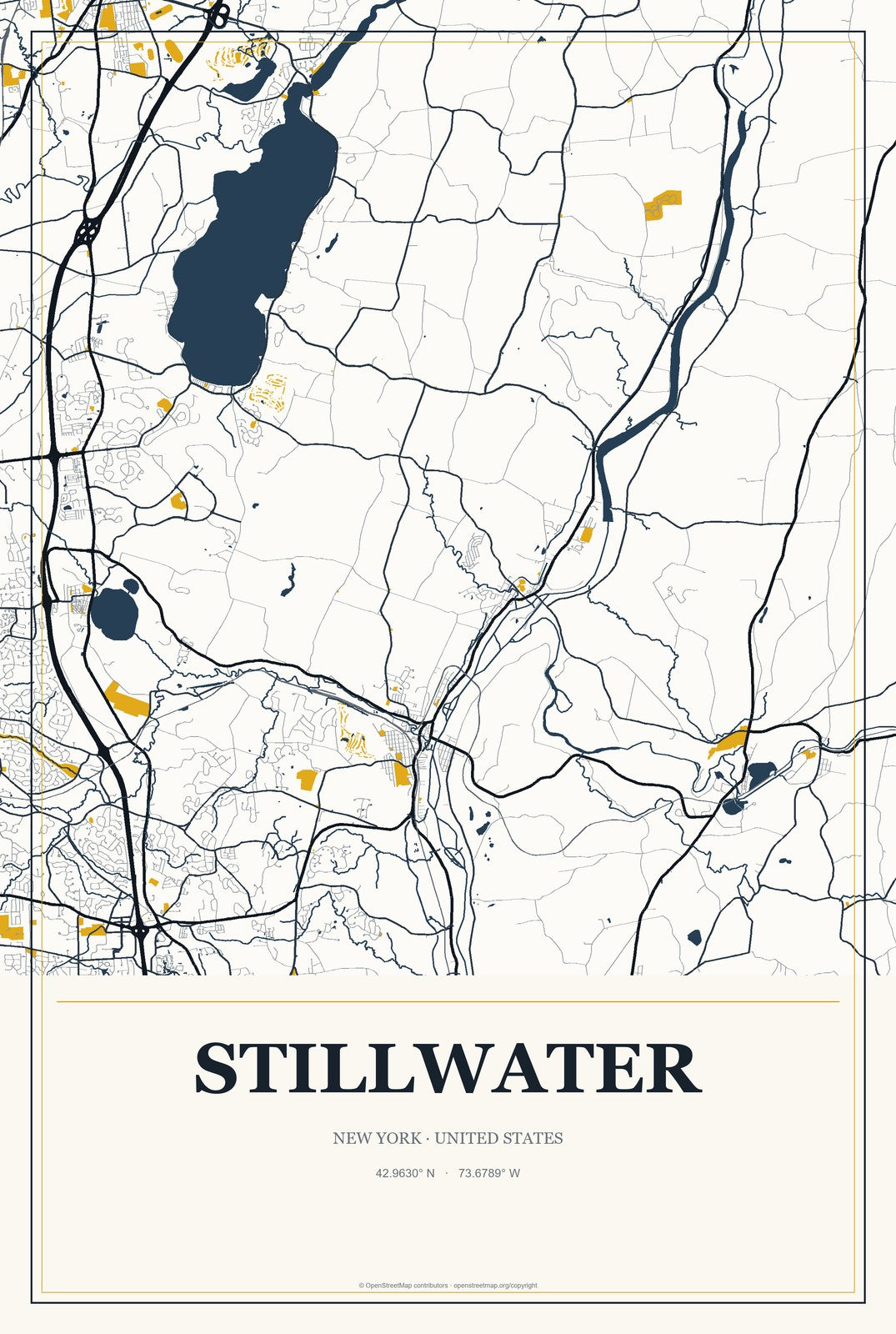 Stillwater, New York City Map Aluminum Sign in Citrine Modern style