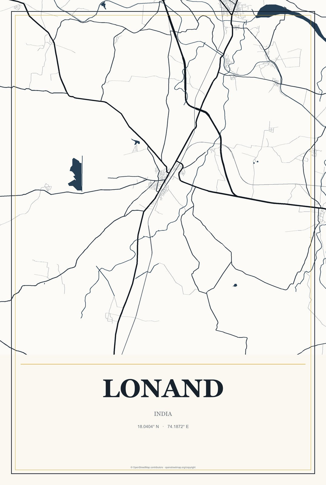 Lonand, India City Map Aluminum Sign in Citrine Modern style