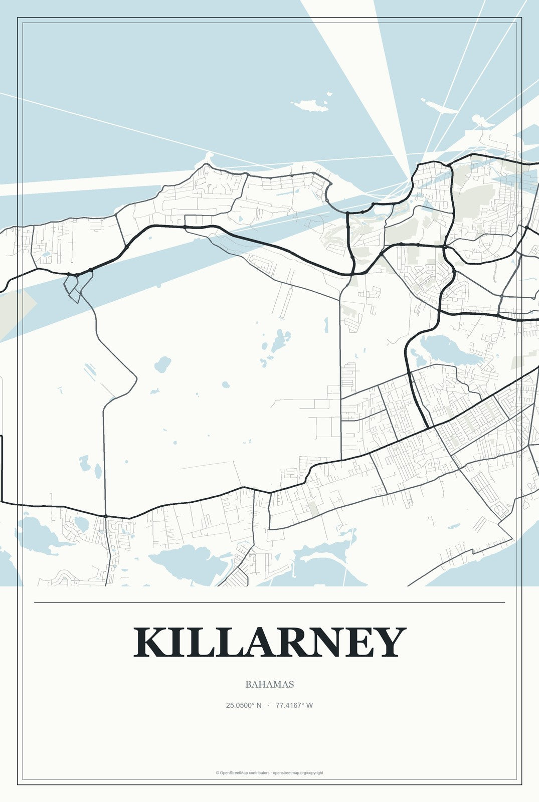 Killarney, Bahamas City Map Aluminum Sign in Gallery Air style