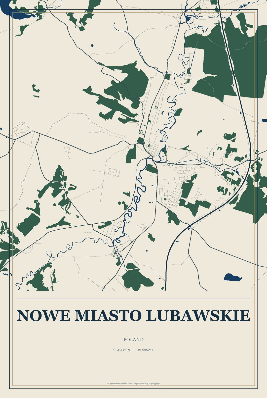 Nowe Miasto Lubawskie, Poland City Map Aluminum Sign in Coastal Cutout style