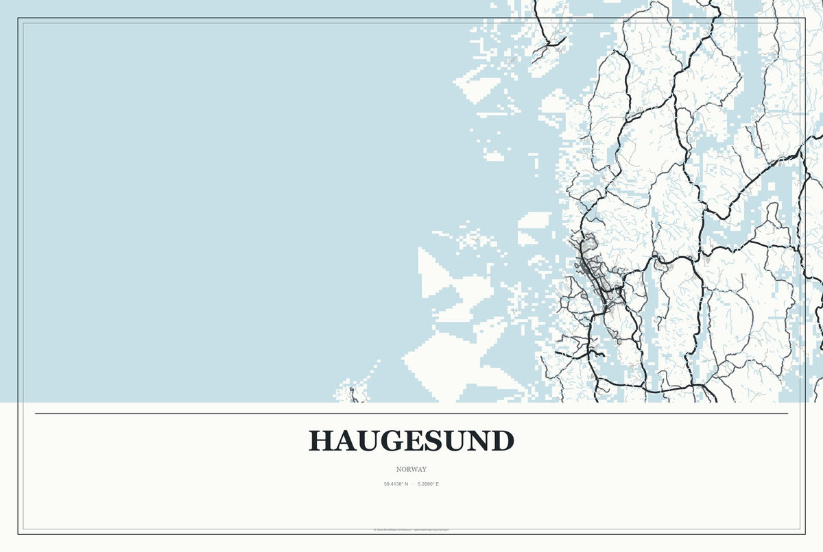 Haugesund, Norway City Map Aluminum Sign in Gallery Air style