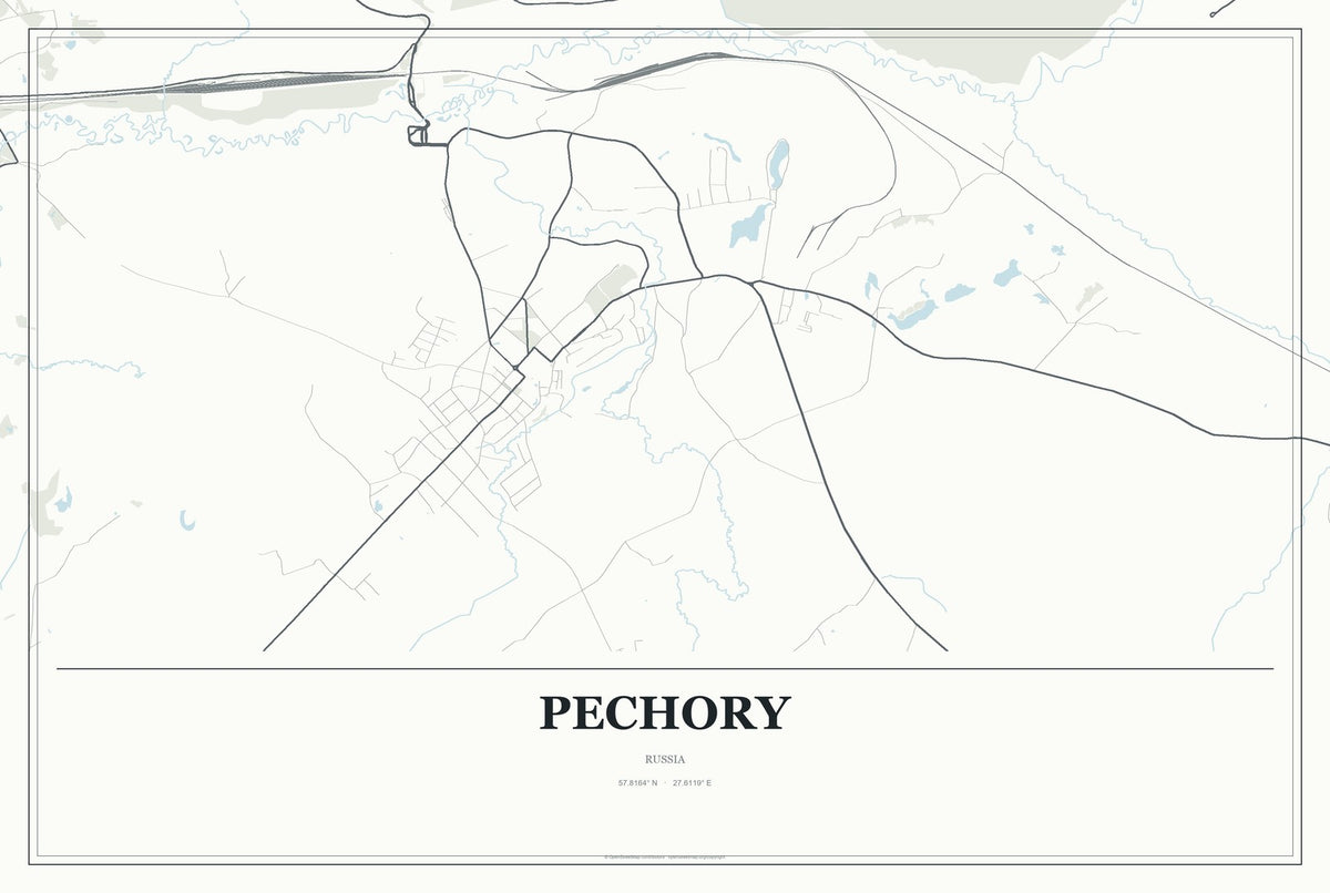 Pechory, Russia City Map Aluminum Sign in Gallery Air style