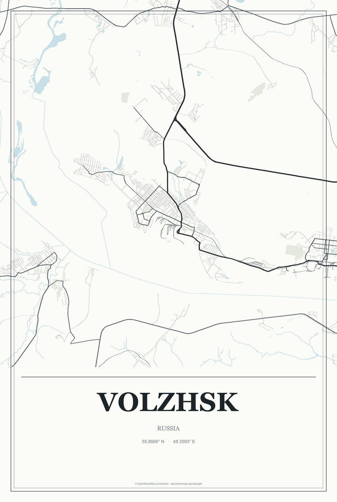 Volzhsk, Russia City Map Aluminum Sign in Gallery Air style