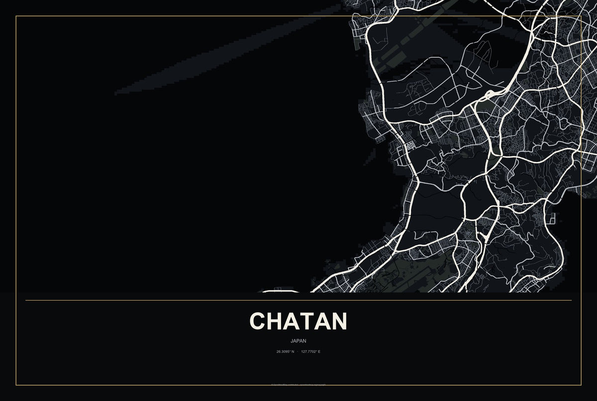Chatan, Japan City Map Aluminum Sign in Metropolitan Noir style
