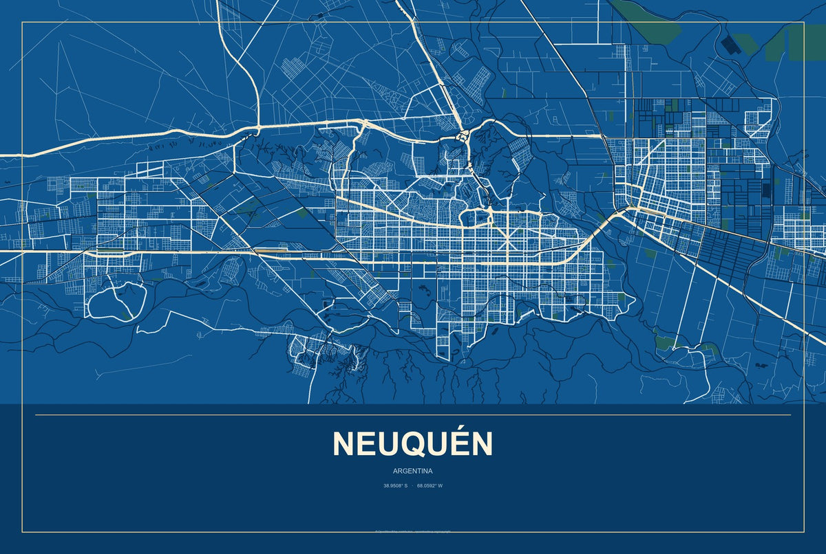 Neuquén, Argentina City Map Aluminum Sign in Harbor Cobalt style