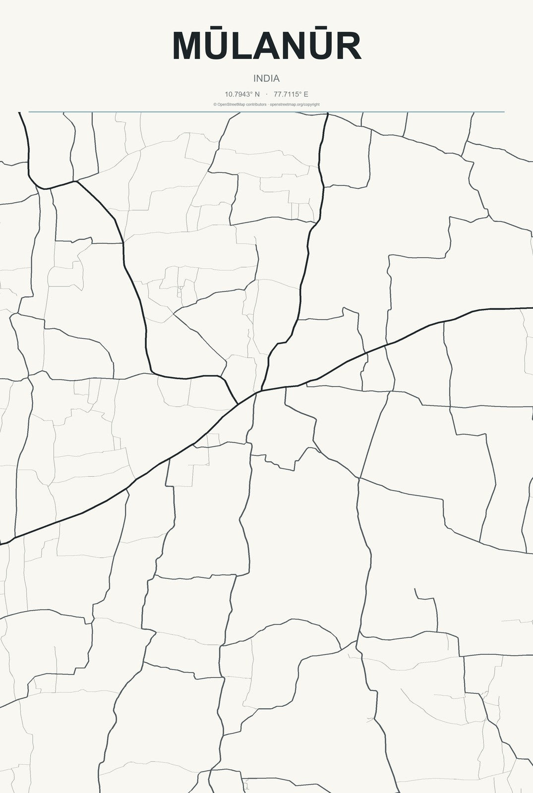 Mūlanūr, India City Map Aluminum Sign in Headline Atlas style