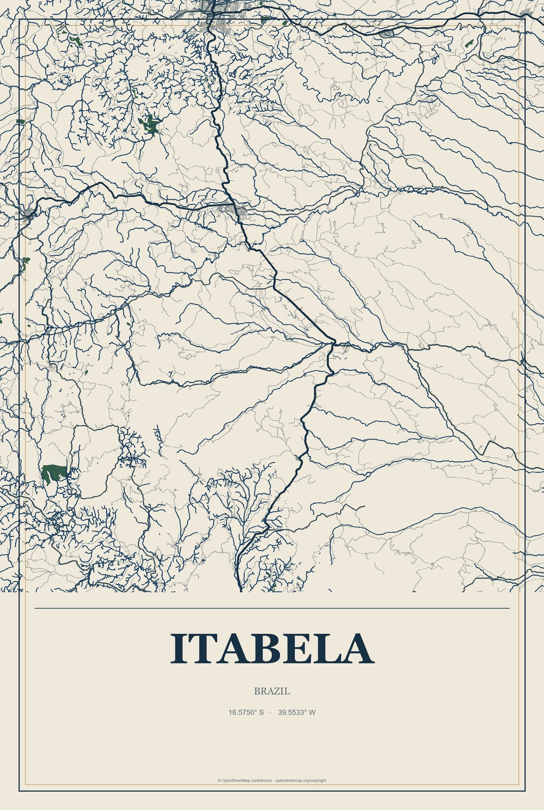 Itabela, Brazil City Map Aluminum Sign in Coastal Cutout style