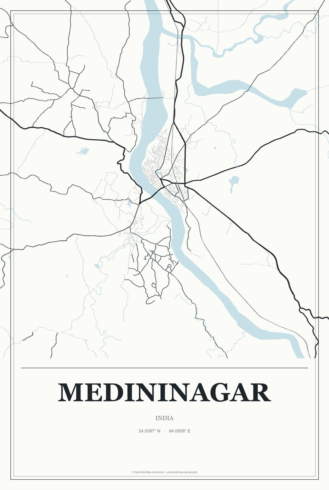 Medininagar, India City Map Aluminum Sign in Gallery Air style