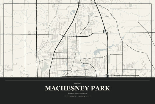 Machesney Park, Illinois City Map Aluminum Sign in Museum Plaque style