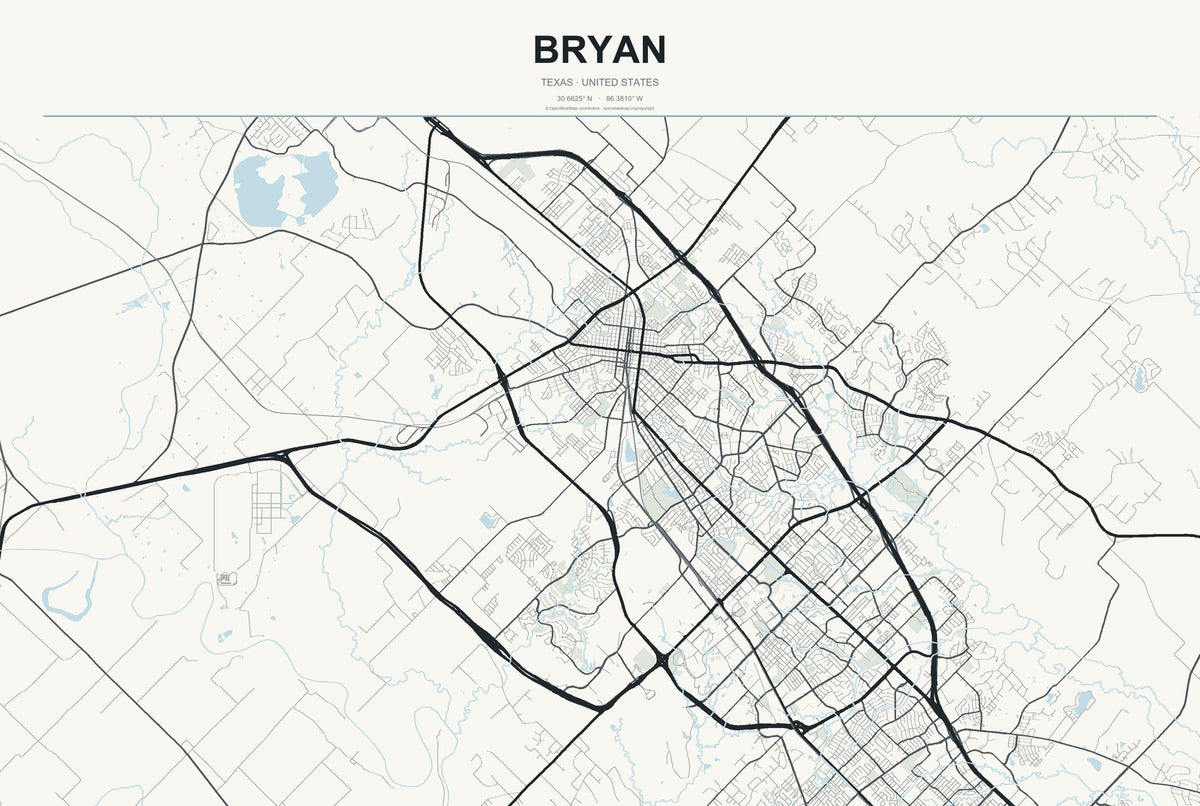 Bryan, Texas City Map Aluminum Sign in Headline Atlas style