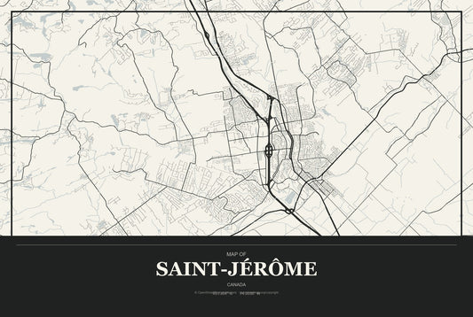 Saint-Jérôme, Canada City Map Aluminum Sign in Museum Plaque style