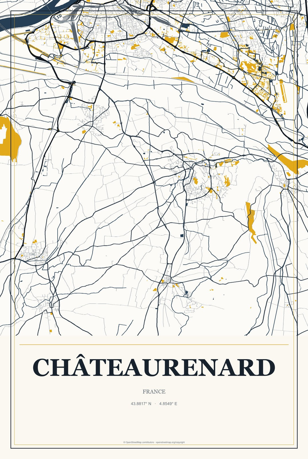 Châteaurenard, France City Map Aluminum Sign in Citrine Modern style