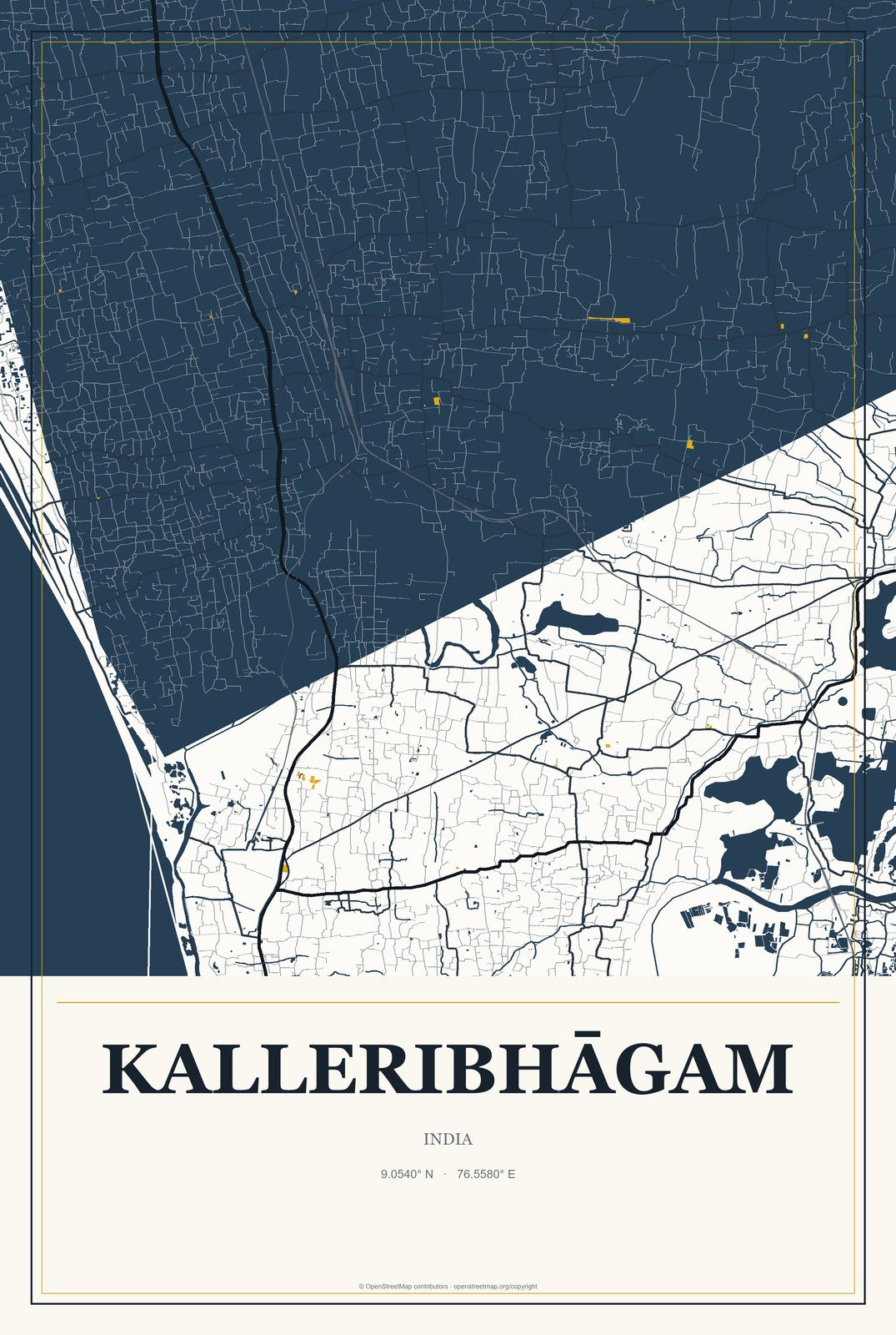 Kalleribhāgam, India City Map Aluminum Sign in Citrine Modern style