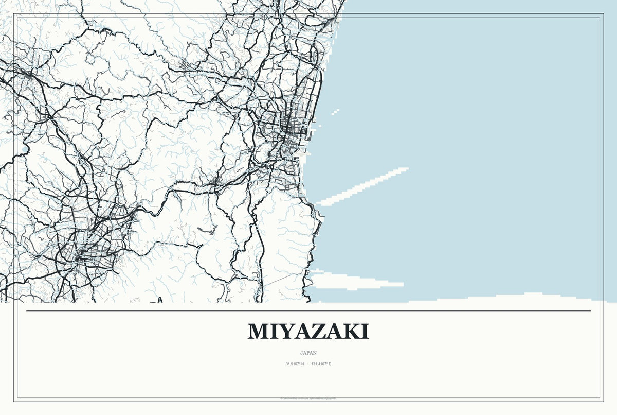 Miyazaki, Japan City Map Aluminum Sign in Gallery Air style