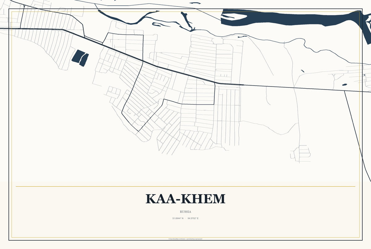 Kaa-Khem, Russia City Map Aluminum Sign in Citrine Modern style