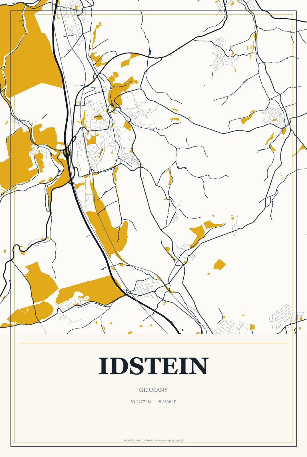 Idstein, Germany City Map Aluminum Sign in Citrine Modern style