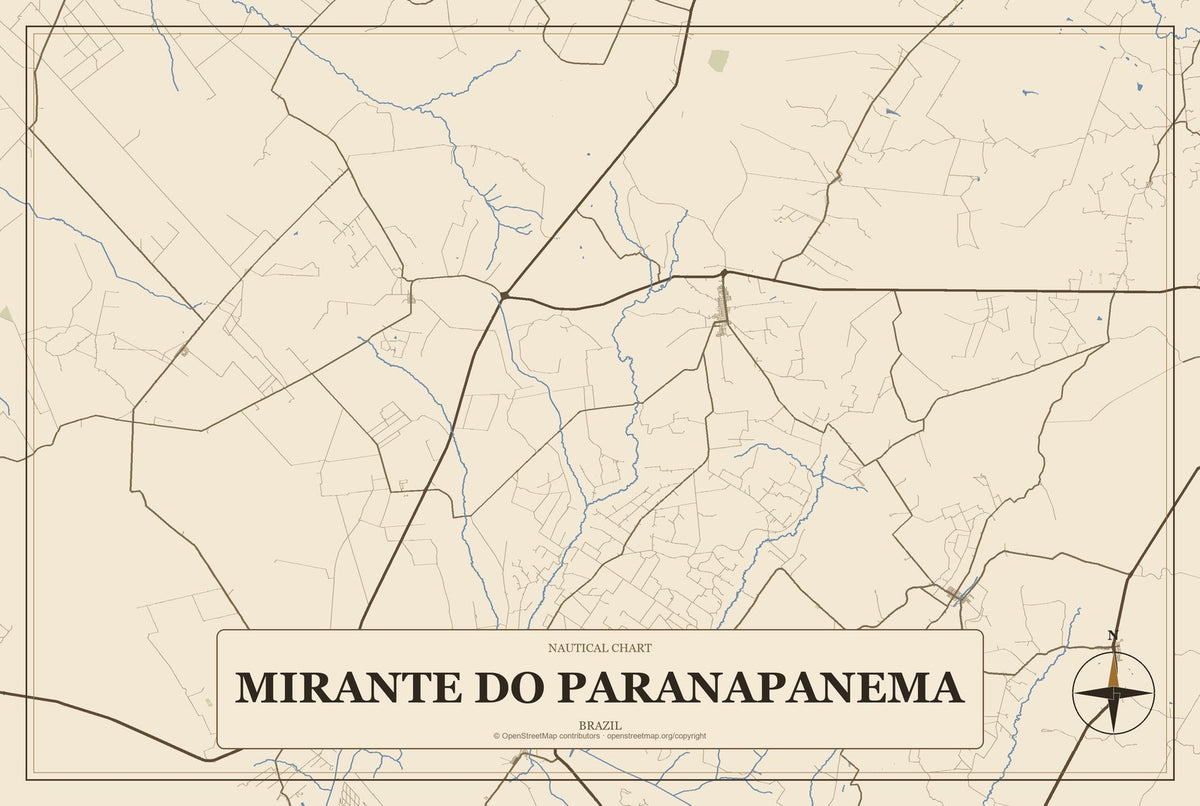 Mirante do Paranapanema, Brazil City Map Aluminum Sign in Heritage Nautical style