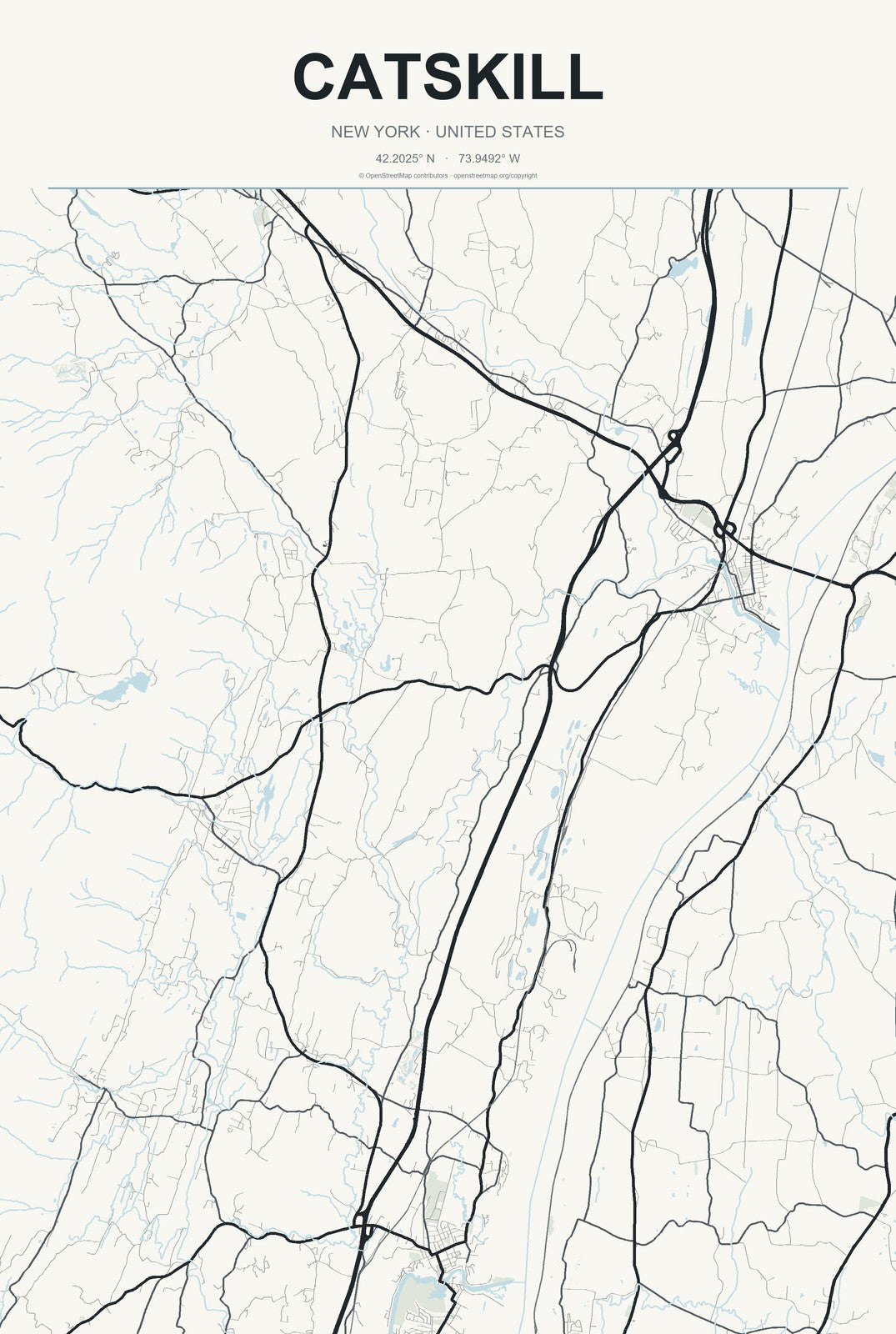 Catskill, New York City Map Aluminum Sign in Headline Atlas style