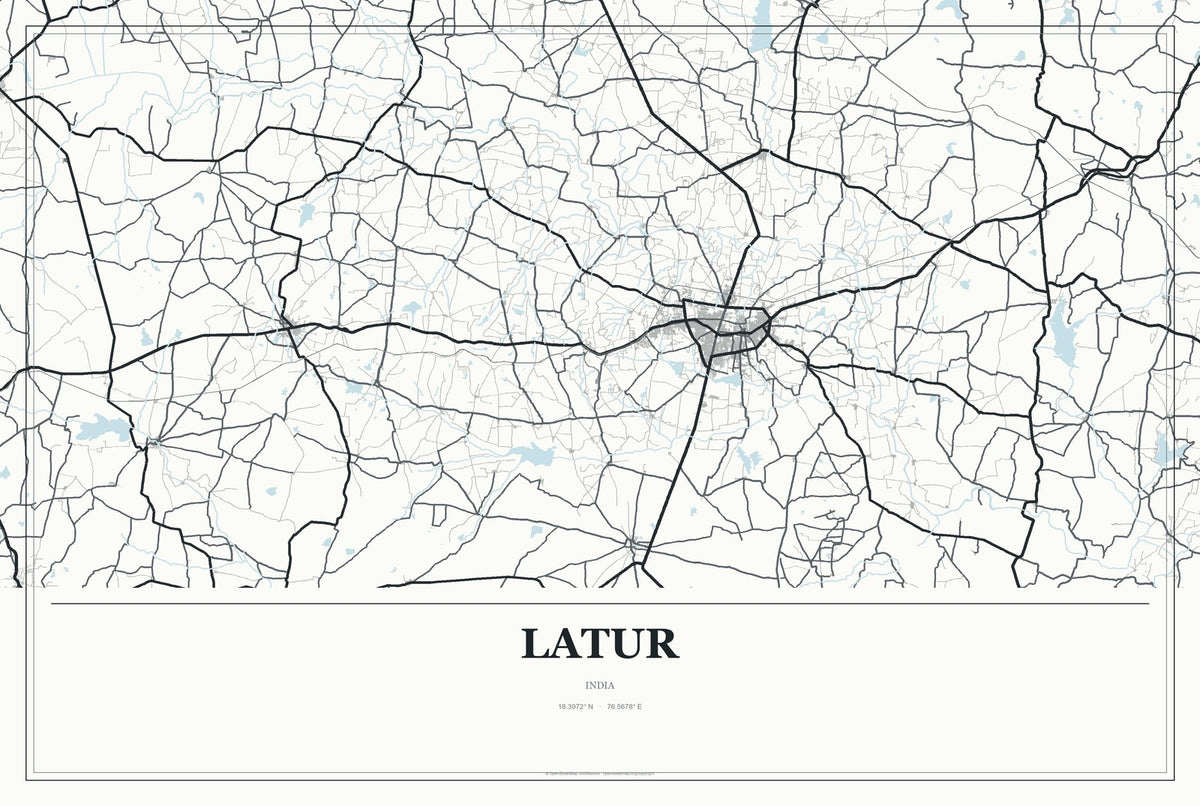Latur, India City Map Aluminum Sign in Gallery Air style