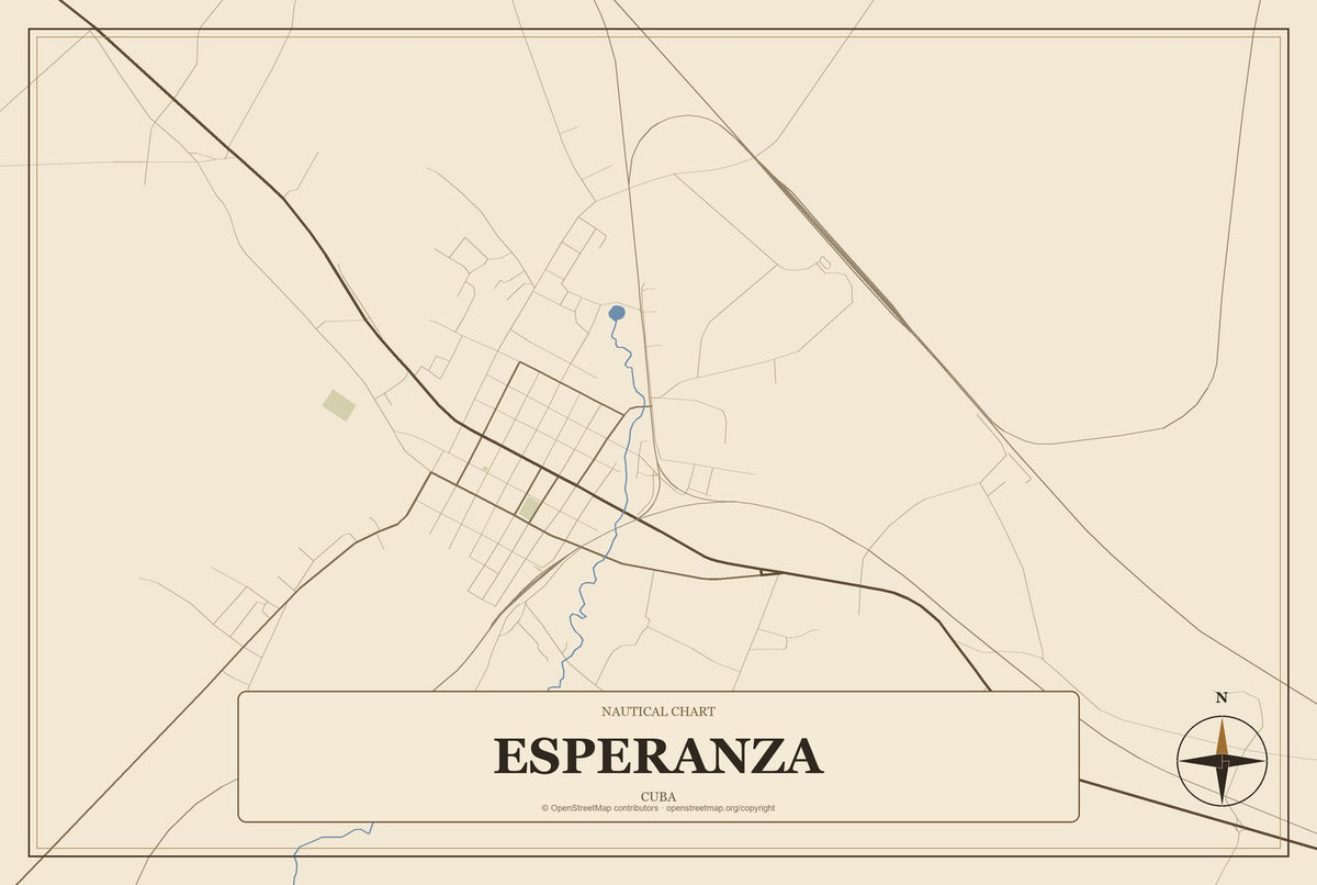 Esperanza, Cuba City Map Aluminum Sign in Heritage Nautical style