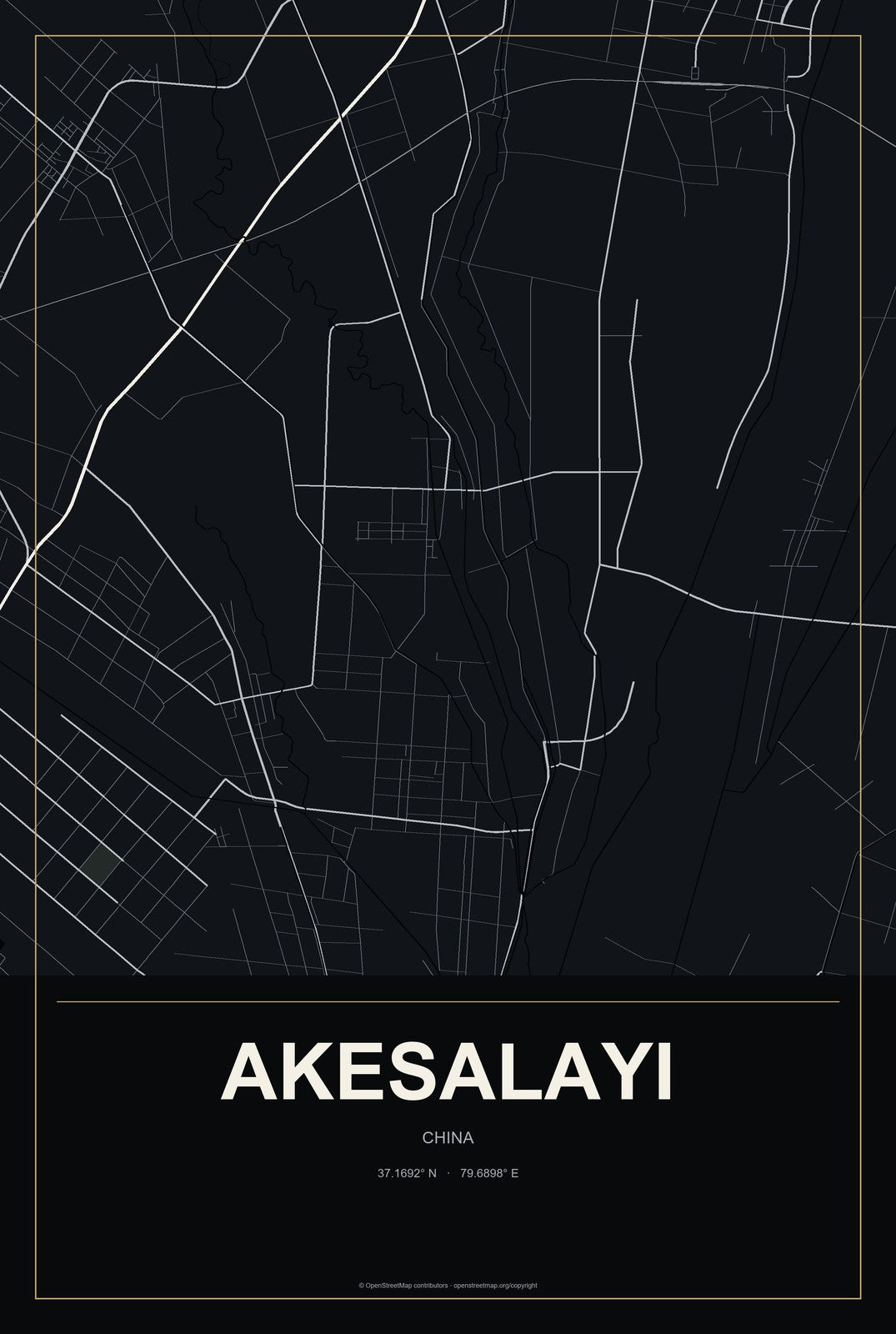 Akesalayi, China City Map Aluminum Sign in Metropolitan Noir style