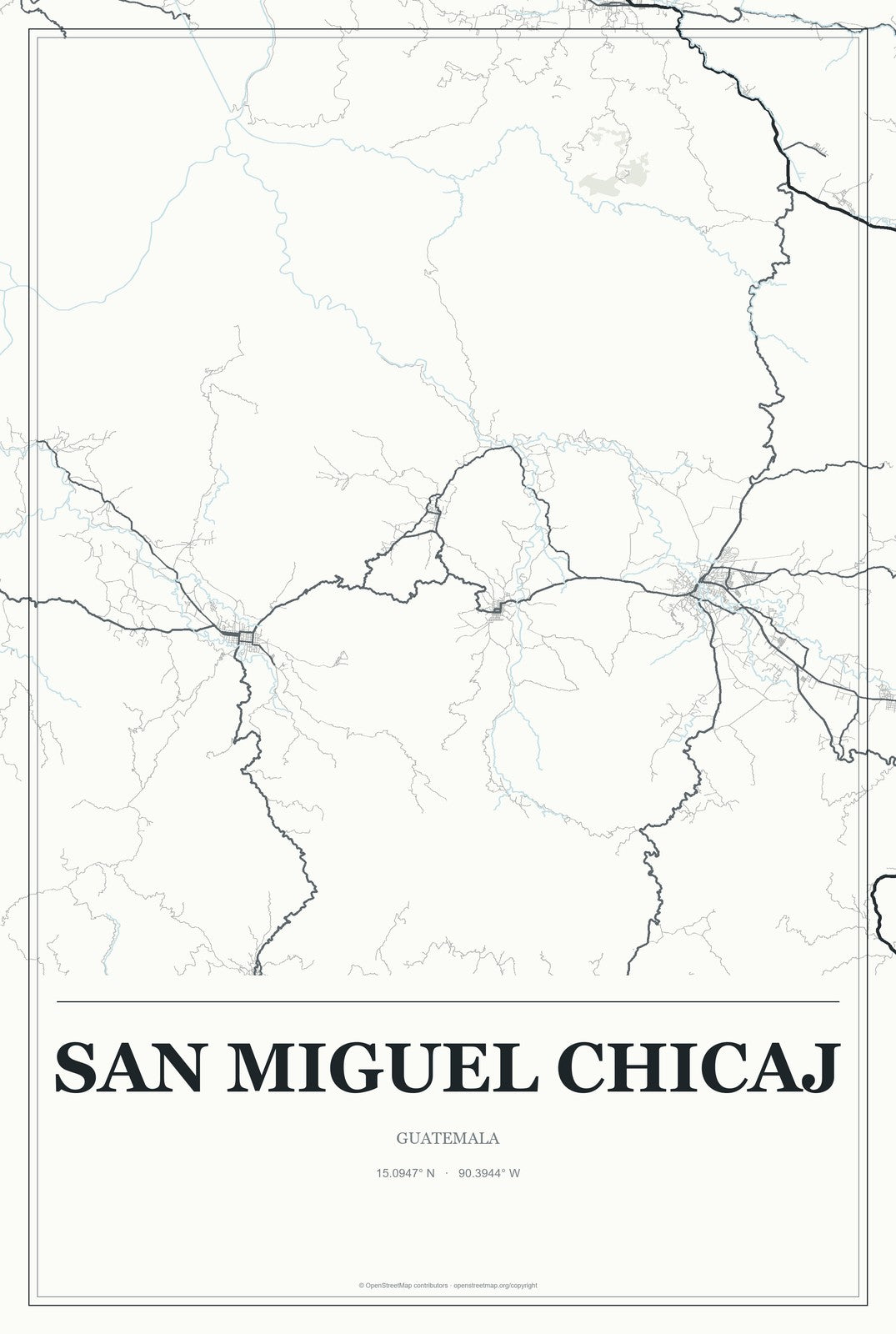 San Miguel Chicaj, Guatemala City Map Aluminum Sign in Gallery Air style