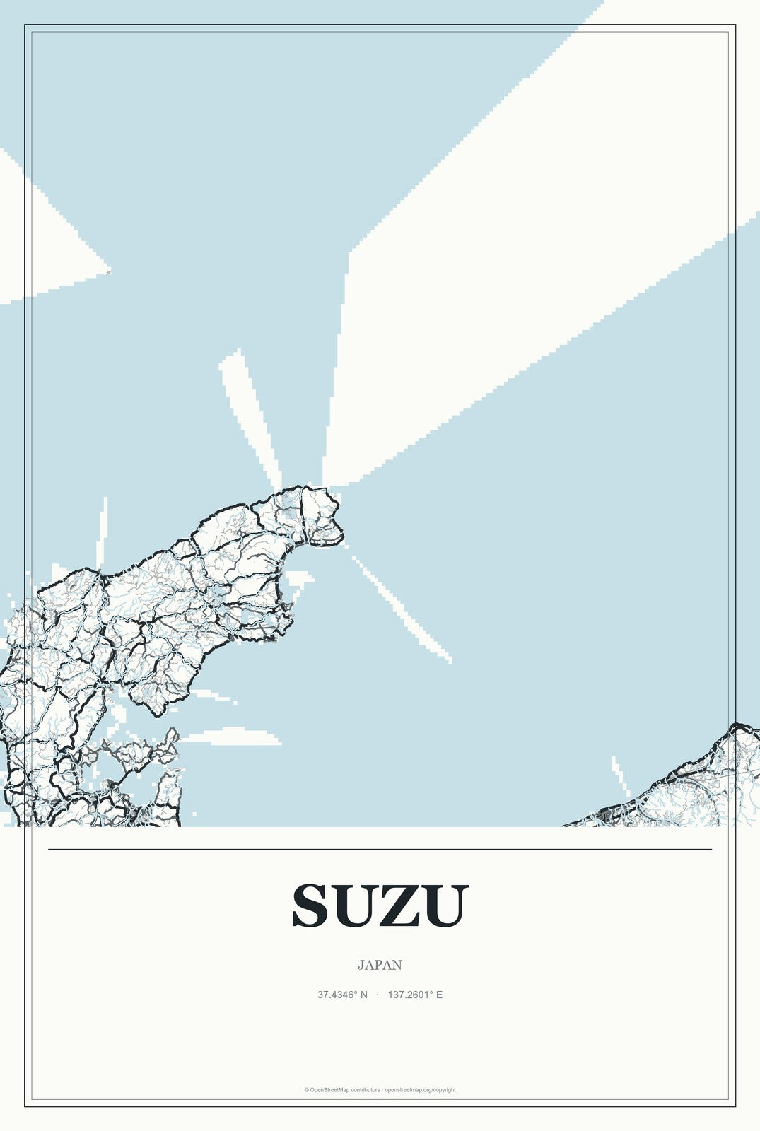 Suzu, Japan City Map Aluminum Sign in Gallery Air style