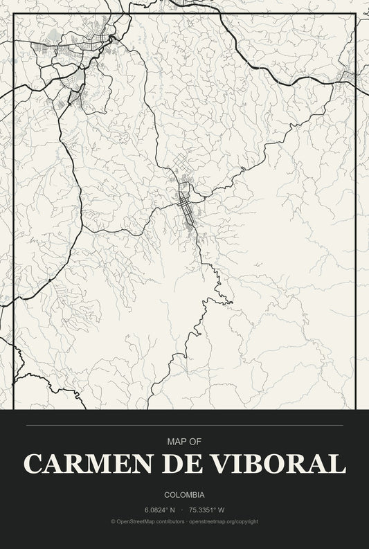 Carmen de Viboral, Colombia City Map Aluminum Sign in Museum Plaque style