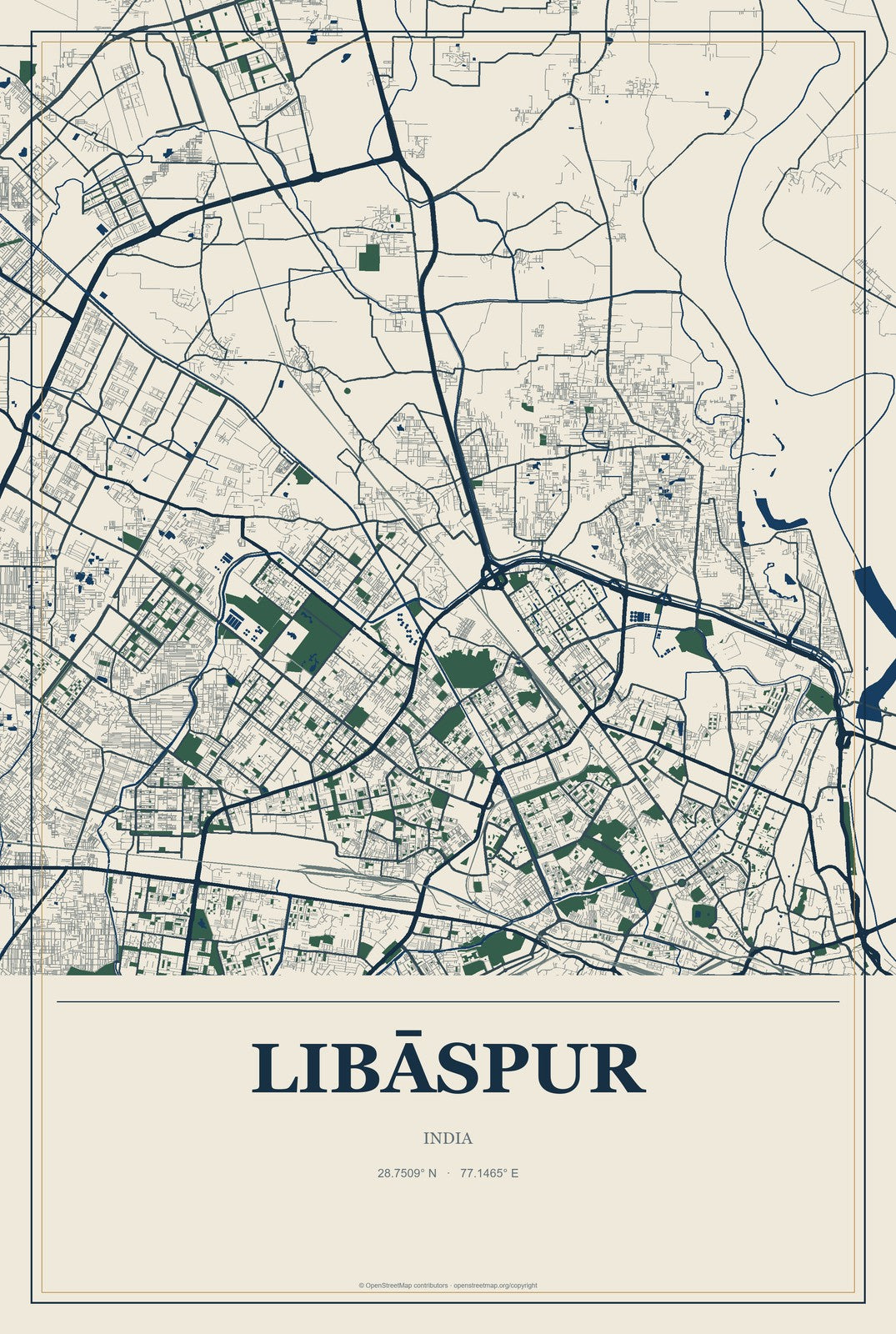 Libāspur, India City Map Aluminum Sign in Coastal Cutout style
