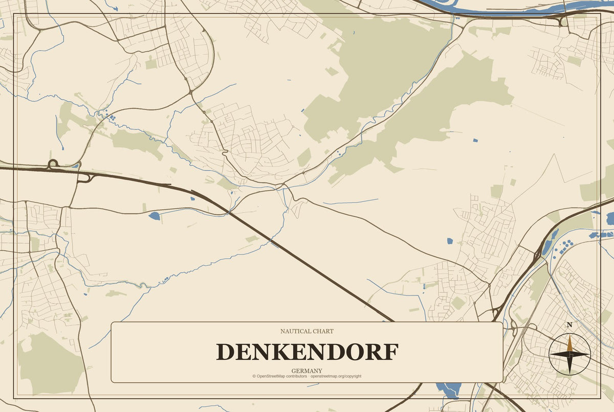 Denkendorf, Germany City Map Aluminum Sign in Heritage Nautical style
