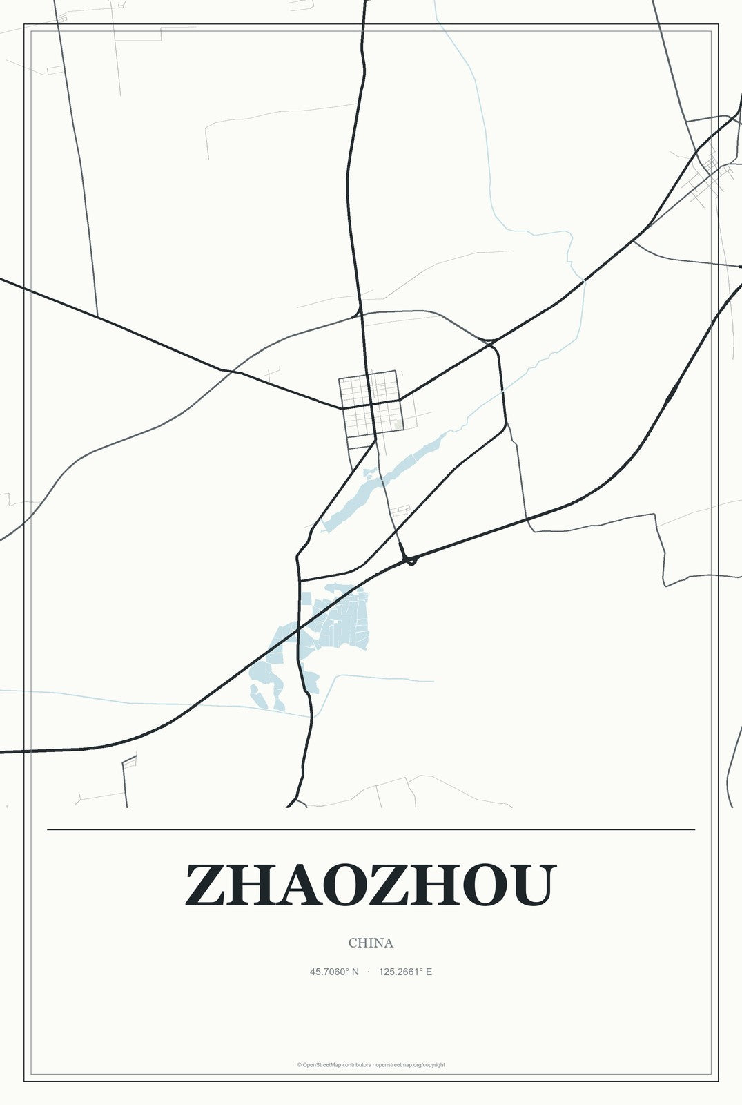Zhaozhou, China City Map Aluminum Sign in Gallery Air style