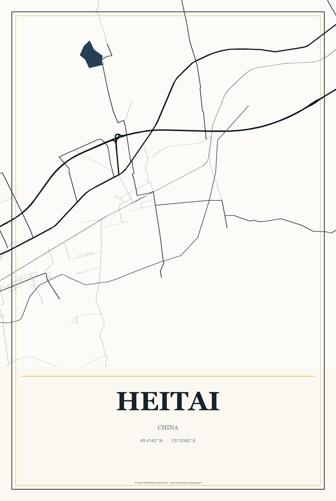 Heitai, China City Map Aluminum Sign in Citrine Modern style