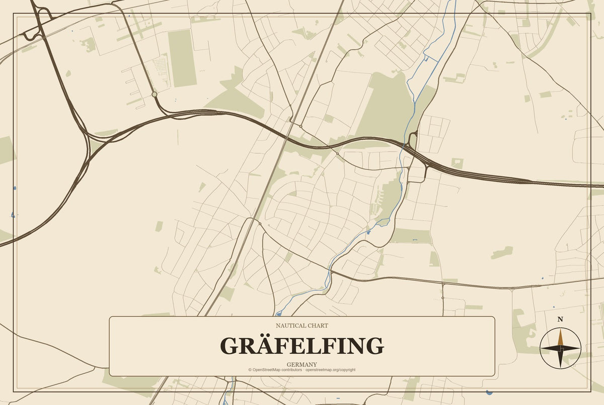 Gräfelfing, Germany City Map Aluminum Sign in Heritage Nautical style