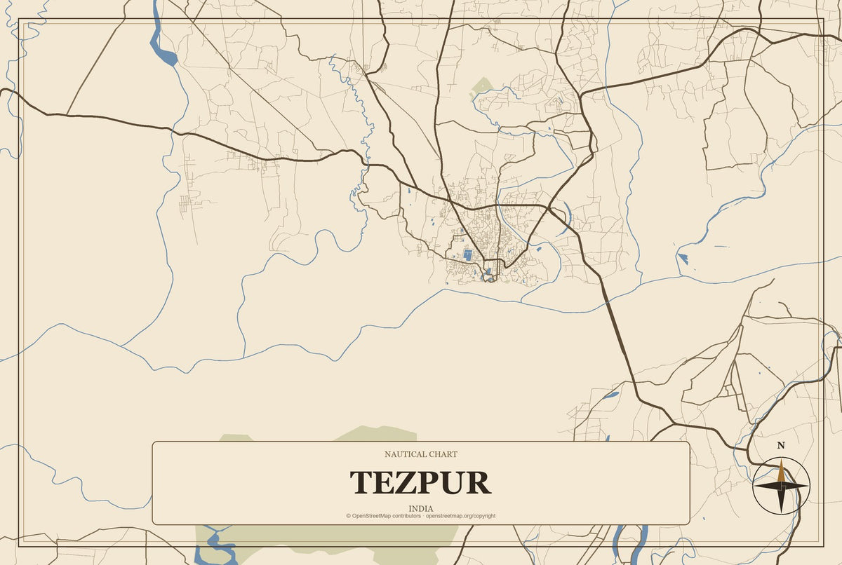 Tezpur, India City Map Aluminum Sign in Heritage Nautical style