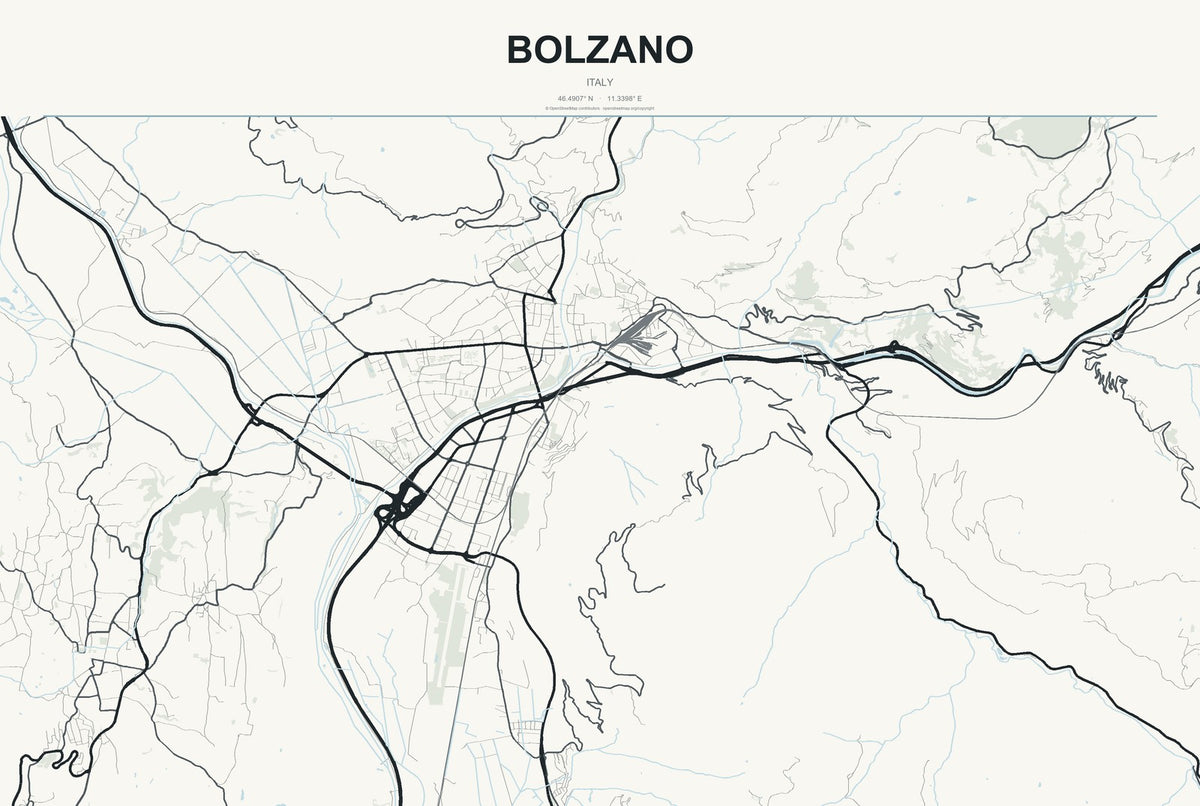 Bolzano, Italy City Map Aluminum Sign in Headline Atlas style