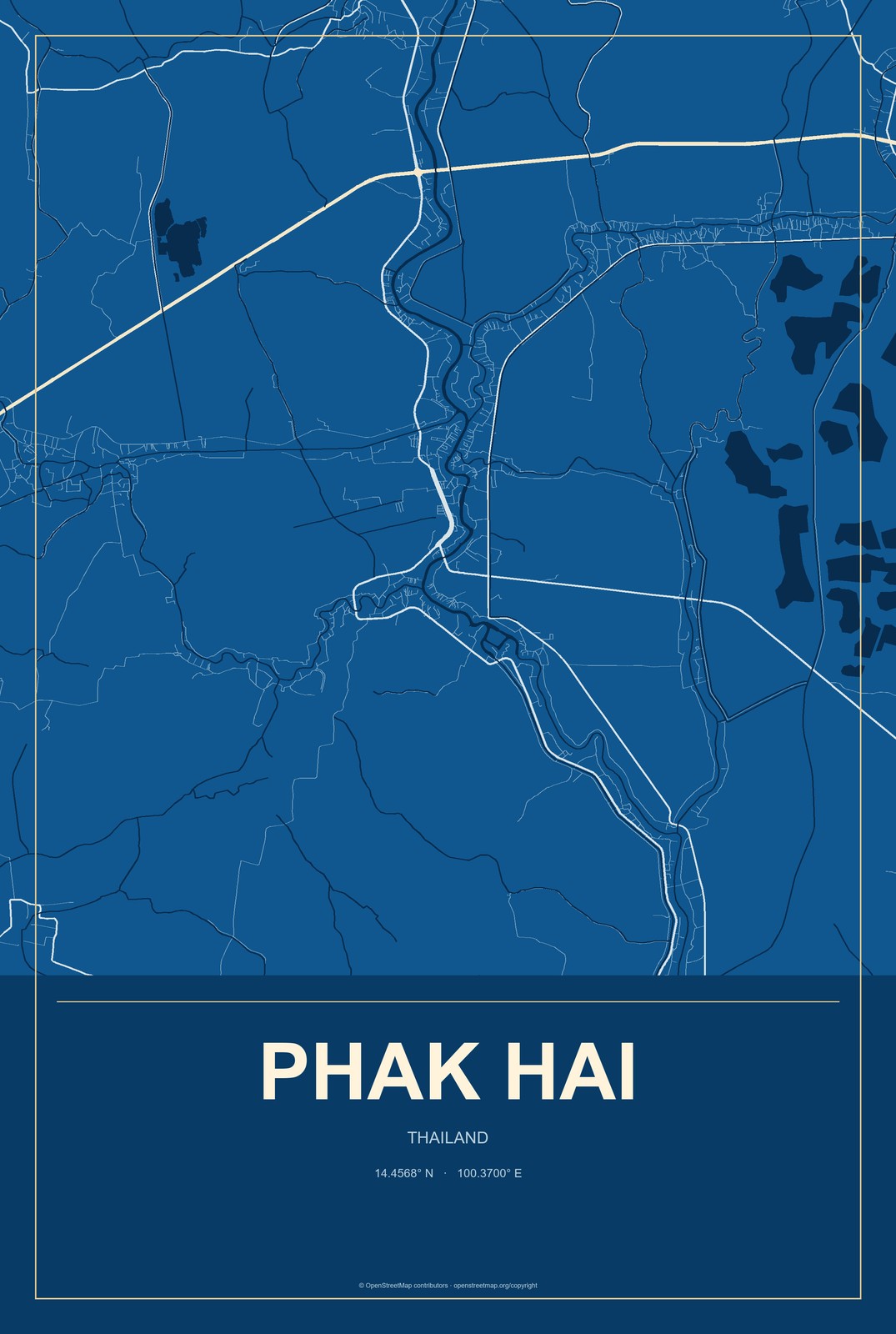 Phak Hai, Thailand City Map Aluminum Sign in Harbor Cobalt style