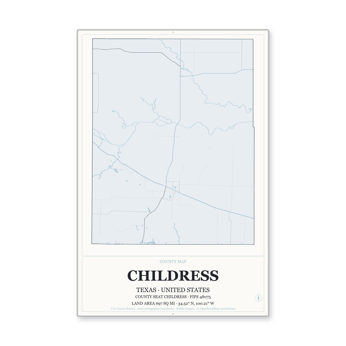 Childress County, Texas Map Aluminum Sign in Gallery Air style