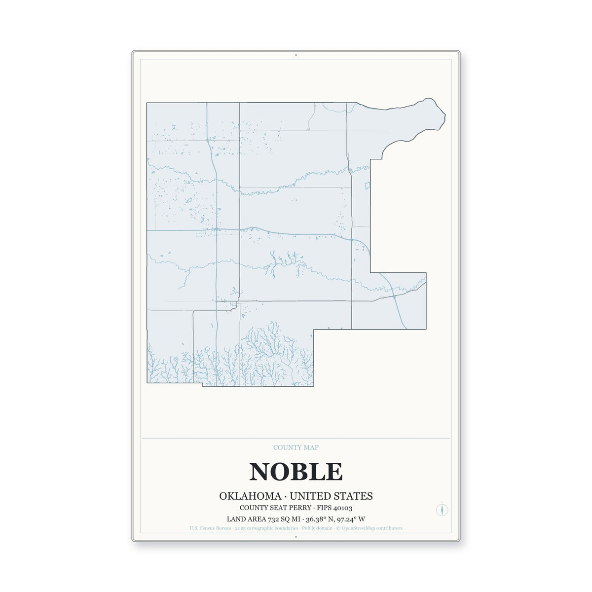 Noble County, Oklahoma Map Aluminum Sign in Gallery Air style