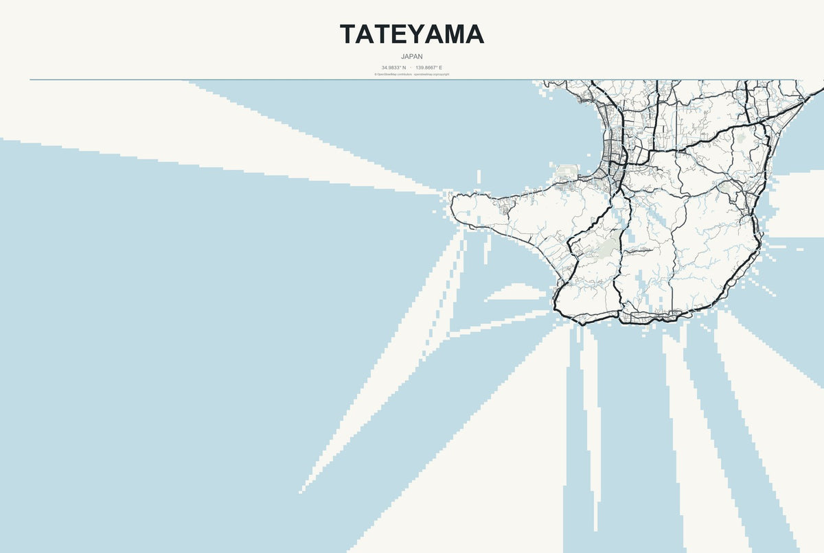 Tateyama, Japan City Map Aluminum Sign in Headline Atlas style