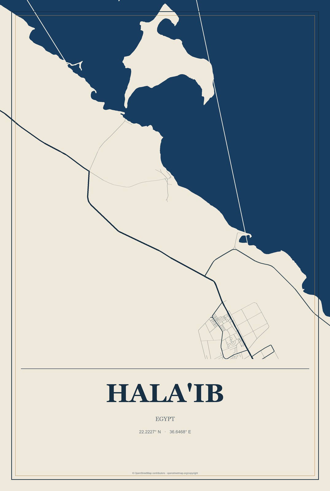 Hala'ib, Egypt City Map Aluminum Sign in Coastal Cutout style