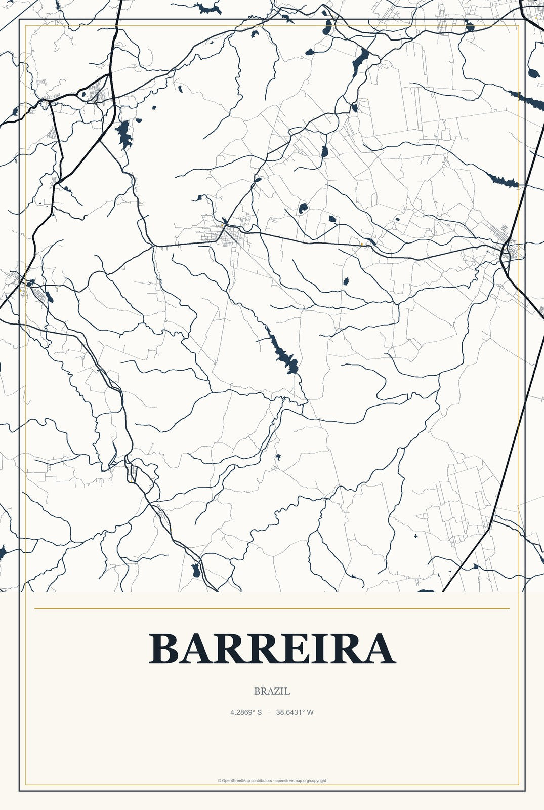 Barreira, Brazil City Map Aluminum Sign in Citrine Modern style