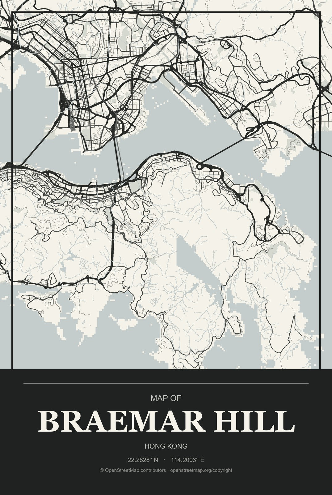 Braemar Hill, Hong Kong City Map Aluminum Sign in Museum Plaque style