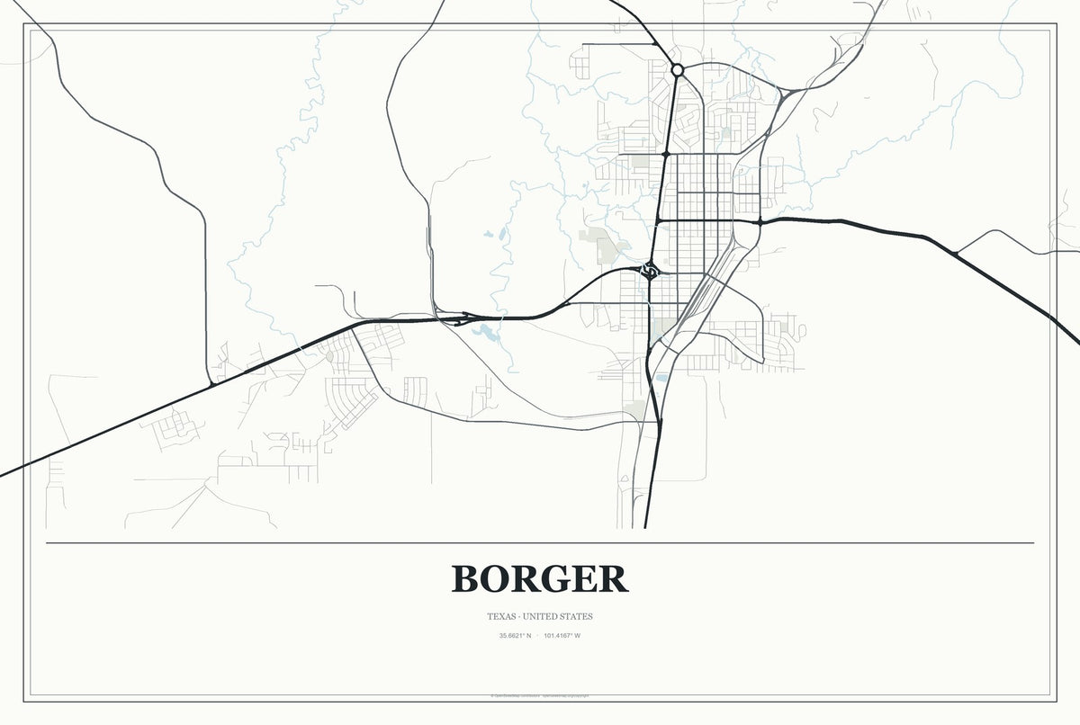 Borger, Texas City Map Aluminum Sign in Gallery Air style