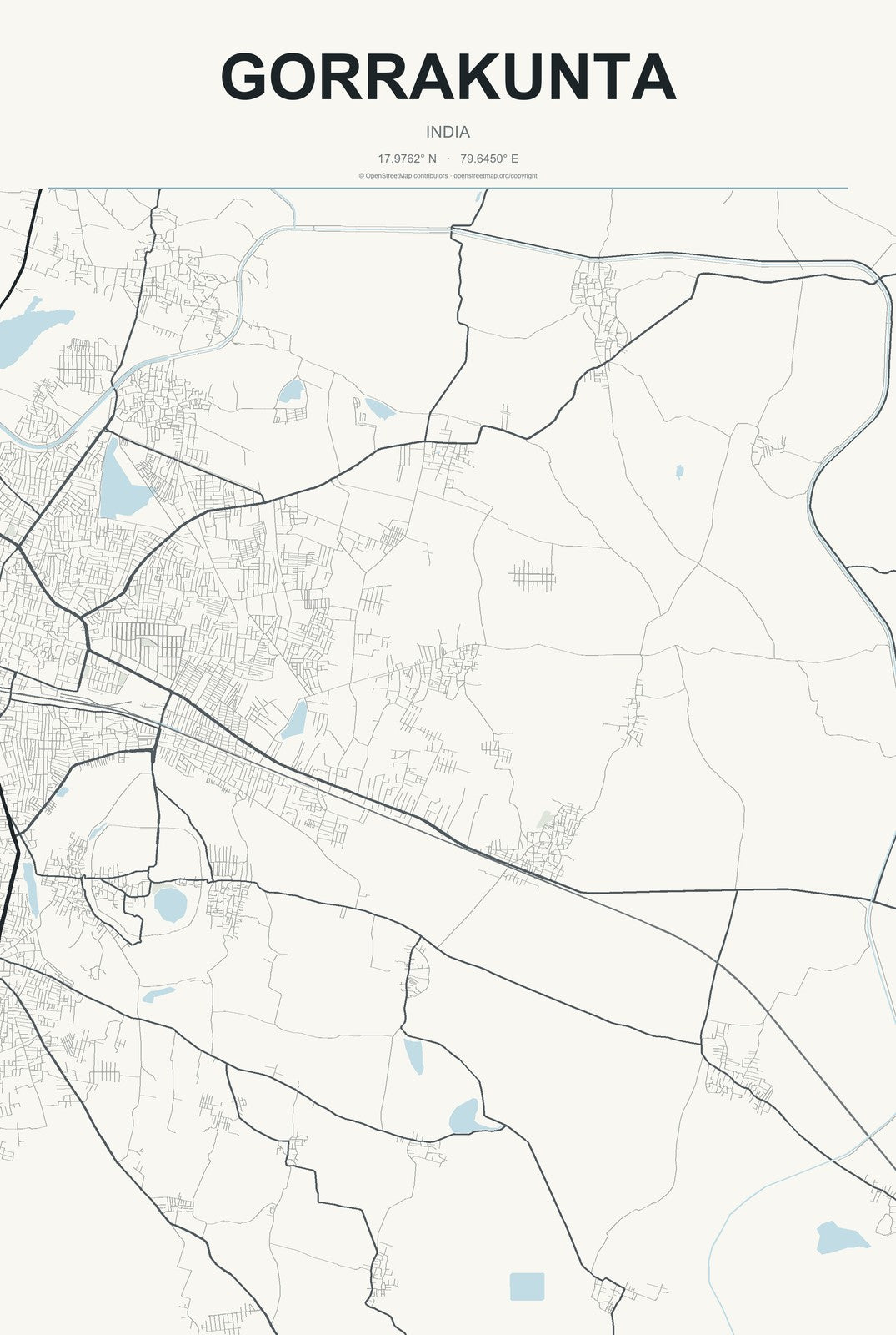 Gorrakunta, India City Map Aluminum Sign in Headline Atlas style