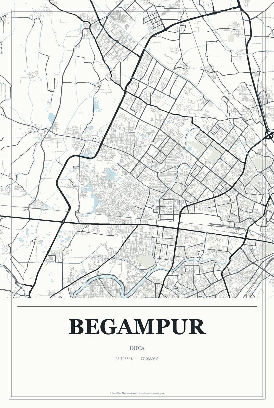 Begampur, India City Map Aluminum Sign in Gallery Air style