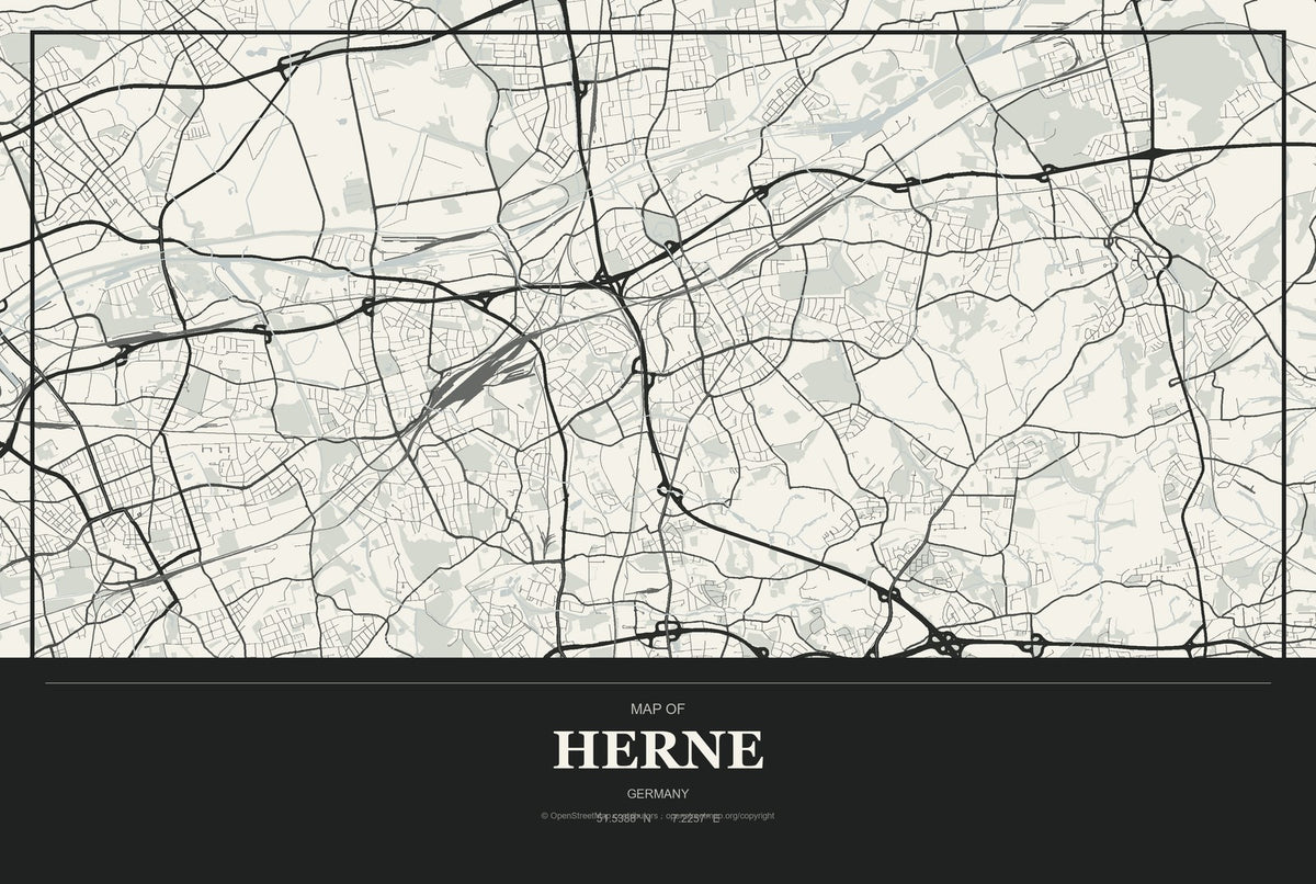 Herne, Germany City Map Aluminum Sign in Museum Plaque style