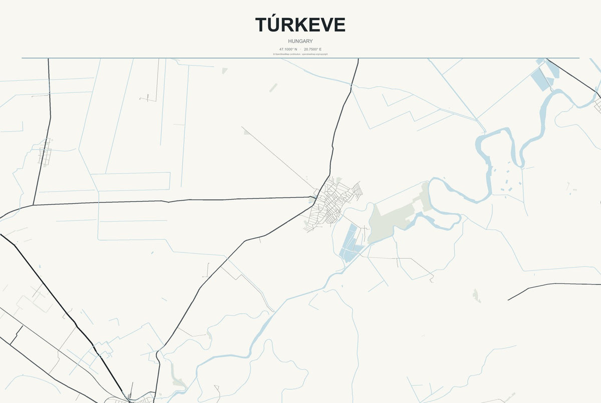 Túrkeve, Hungary City Map Aluminum Sign in Headline Atlas style